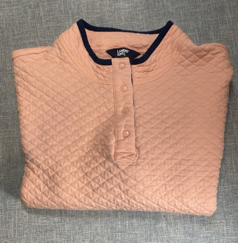 Lands’ End Quilted Pink Salmon Sweatshirt Pullover, Women Large 14-16 Pre-Owned